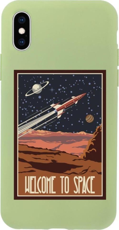 İphone Xs Welcome To Space Tasarımlı Yeşil Telefon Kılıfı