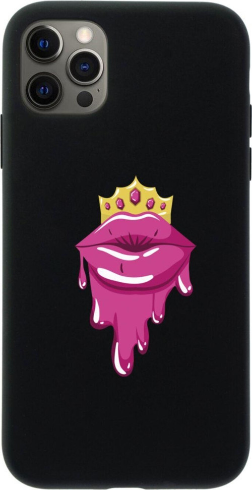 Iphone 12 Pro Crown Lip Tasarımlı Siyah Telefon Kılıfı