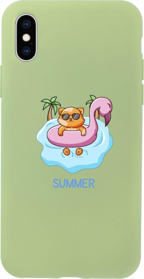 İphone Xs Summer Cat Tasarımlı Yeşil Telefon Kılıfı