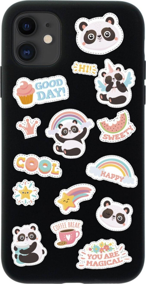 Iphone 11 Sticker Panda Tasarımlı Siyah Telefon Kılıfı