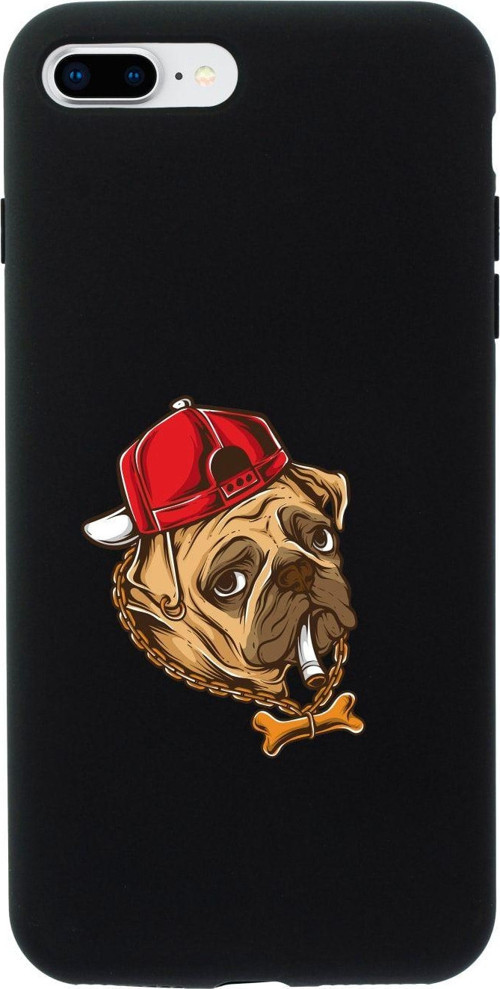 İphone 8 Plus Efkarlı Pug Tasarımlı Siyah Telefon Kılıfı