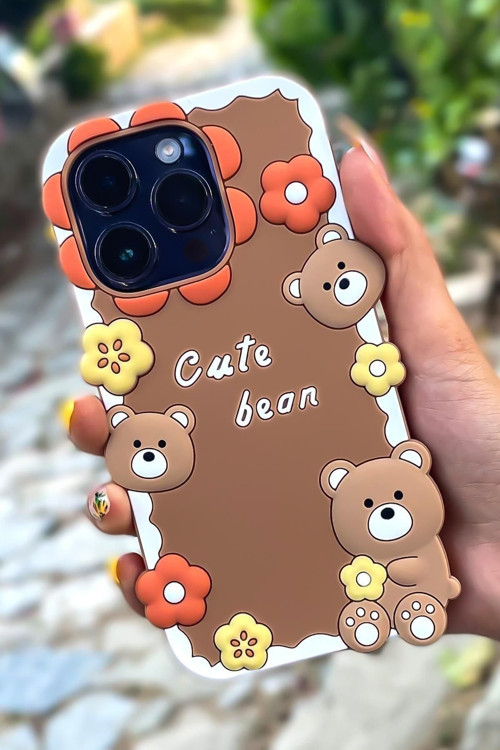 İphone 14 Pro Uyumlu Cute Bear Figürlü Silikonlu Telefon Kılıfı
