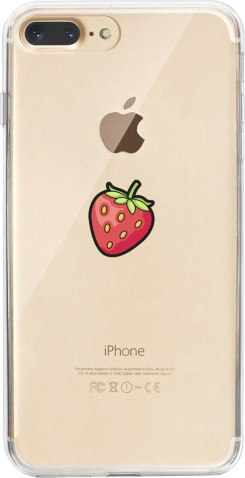 İphone 7 Plus Çilek Desenli Şeffaf Telefon Kılıfı