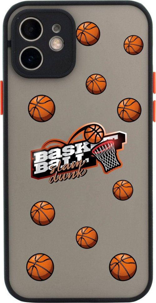 Iphone 11Uyumlu Lüx Kamera Lens Korumalı Basketbol Top Desenli Siyah Telefon Kılıfı