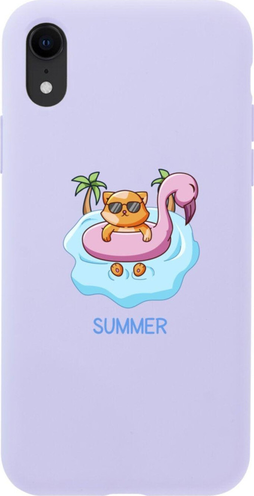 İphone Xr Summer Cat Tasarımlı Lila Telefon Kılıfı