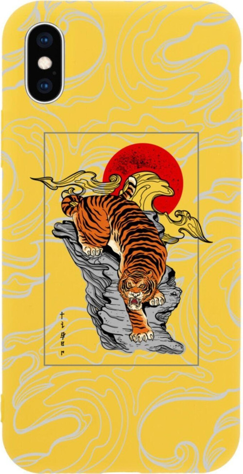 İphone Xs Tiger Tasarımlı Sarı Telefon Kılıfı