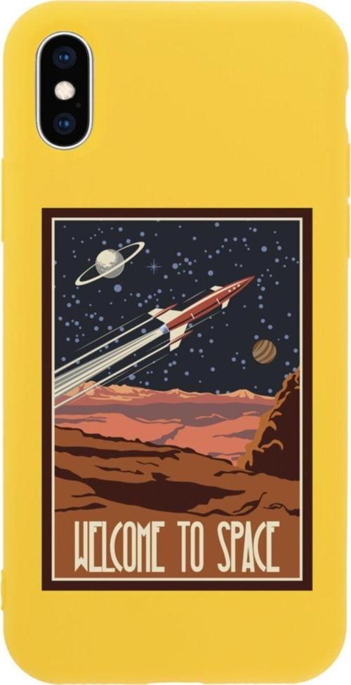 İphone Xs Welcome To Space Tasarımlı Sarı Telefon Kılıfı