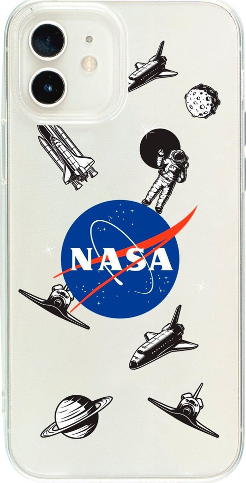 İphone 12 Uyumlu Nasa Desenli Premium Şeffaf Silikon Kılıf