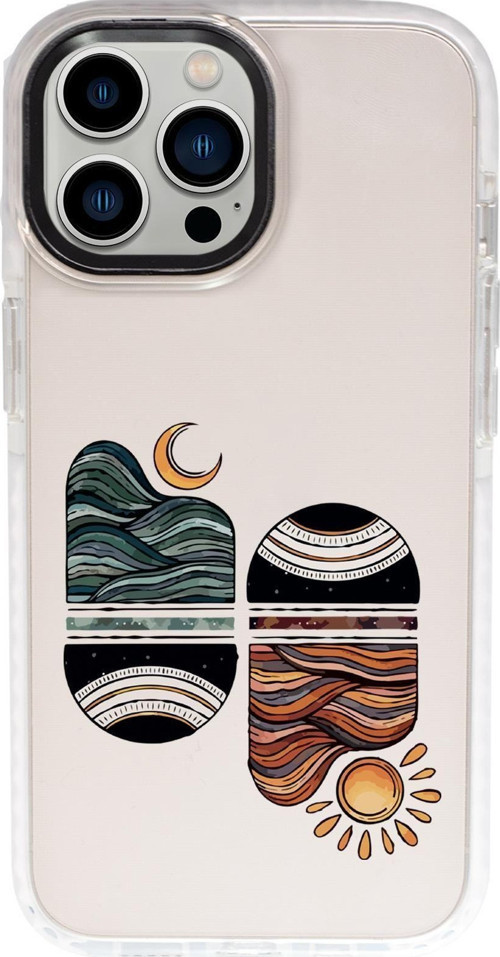 İphone 15 Pro Max Uyumlu Sunset Wawe Desenli Candy Bumper Darbe Emci Silikonlu Telefon Kılıfı