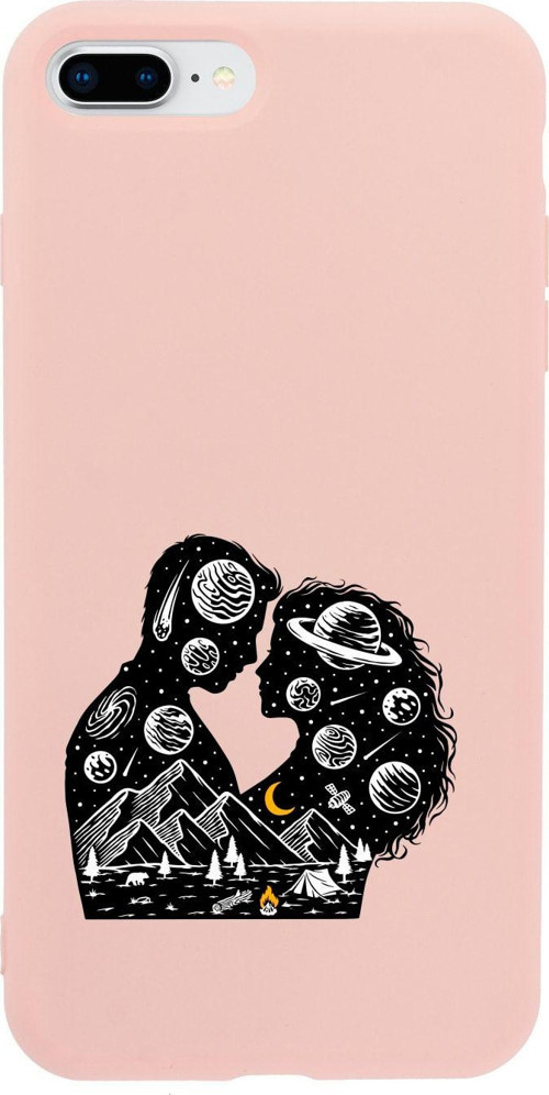 İphone 8 Plus Romantic Illustration Tasarımlı Pembe Telefon Kılıfı