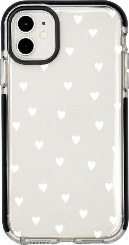 İphone 11 Uyumlu Beyaz Kalpler Candy Bumper Silikonlu Telefon Kılıfı