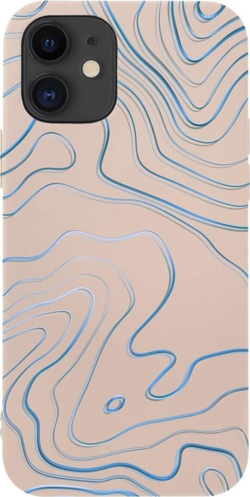 İphone 12 Blue Art Tasarımlı Pembe Telefon Kılıfı