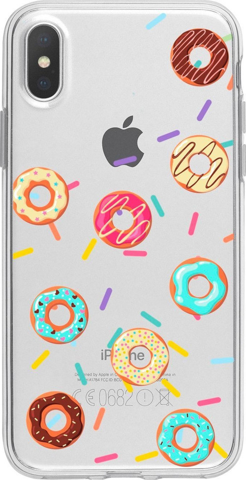 İphone X Donuts Desenli Şeffaf Telefon Kılıfı