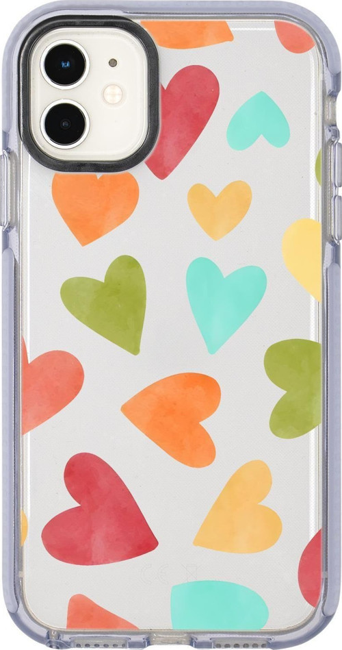 İphone 11 Uyumlu Renkli Kalpler Desenli Candy Bumper Silikonlu Telefon Kılıfı