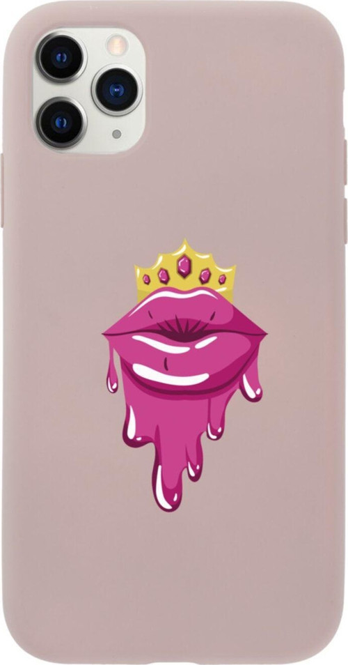 Iphone 11 Pro Max Crown Lip Tasarımlı Pembe Telefon Kılıfı
