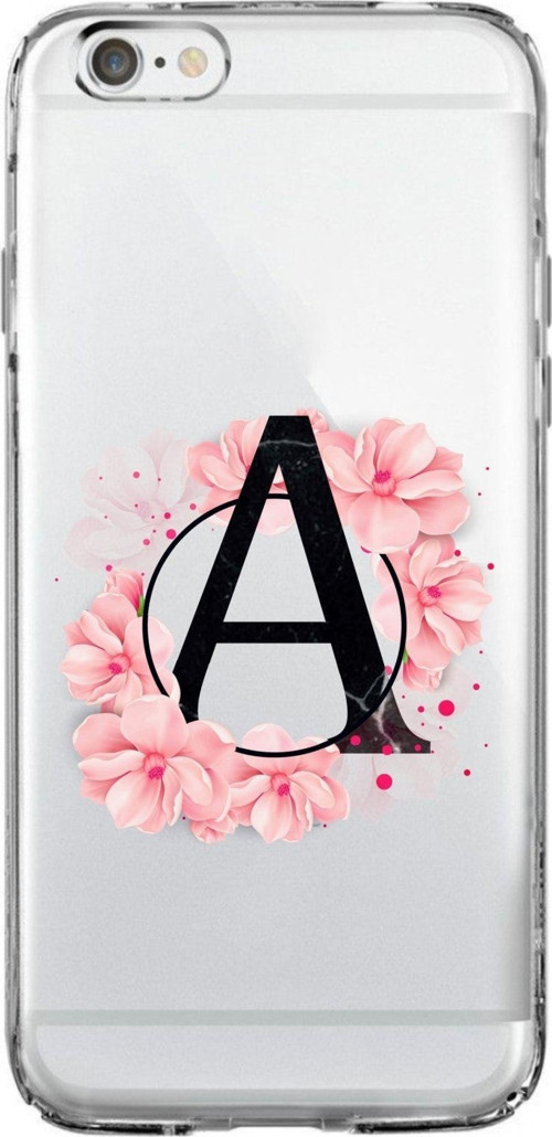 İphone 6 Pembe Çiçek Desen A Harfli Şeffaf Uyumlu Kılıf
