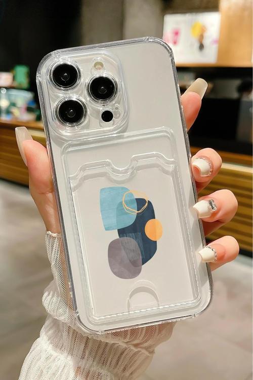 İphone 14 Pro Max Uyumlu Wall Art Desenli Şeffaf Kamera Korumalı Ve Kartlıklı Telefon Kılıfı