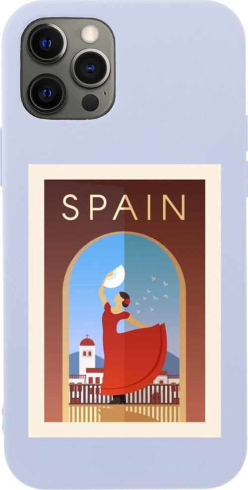 Iphone 12 Pro Spain Tasarımlı Lila Telefon Kılıfı