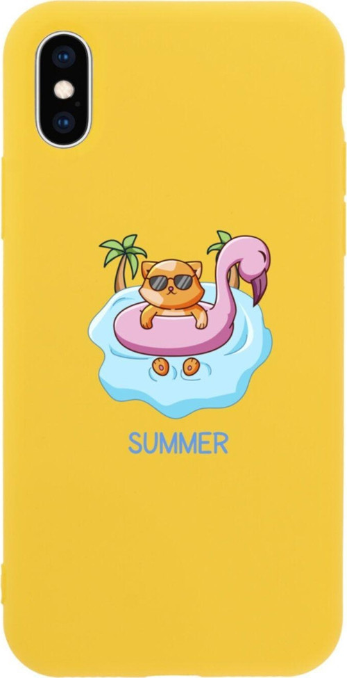 İphone Xs Summer Cat Tasarımlı Sarı Telefon Kılıfı