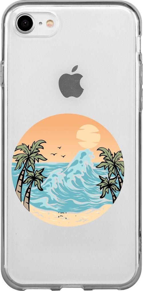 İphone Se Summer Beach Desenli Şeffaf Telefon Kılıfı