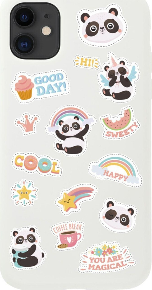 Iphone 11 Sticker Panda Tasarımlı Beyaz Telefon Kılıfı