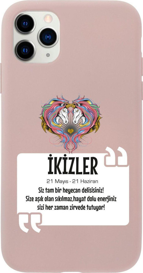 Iphone 11 Pro Ikizler Burcu Tasarımlı Pembe Telefon Kılıfı