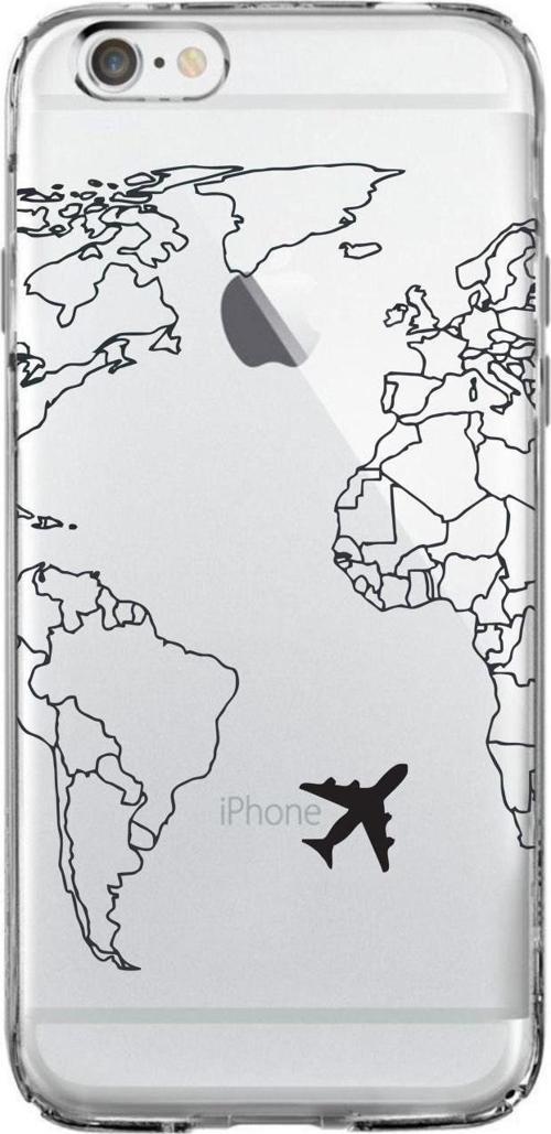 İphone 6 World Map Lines Premium Şeffaf Silikon Kılıf Siyah Baskılı