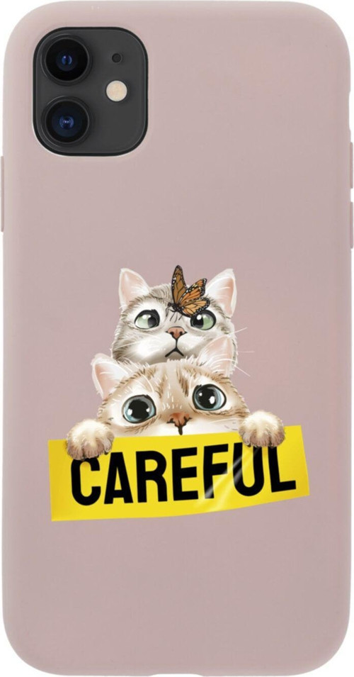 Iphone 11 Careful Tasarımlı Pembe Telefon Kılıfı