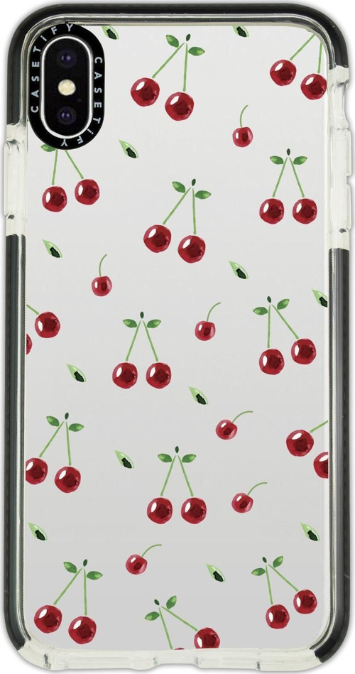İphone Xs Casetify Uyumlu Kiraz Desenli Anti Shock Premium Silikonlu Siyah Kenar Detaylı Telefon Kıl