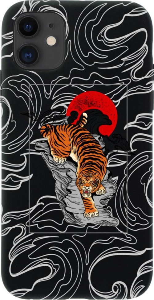 İphone 12 Tiger Tasarımlı Siyah Telefon Kılıfı