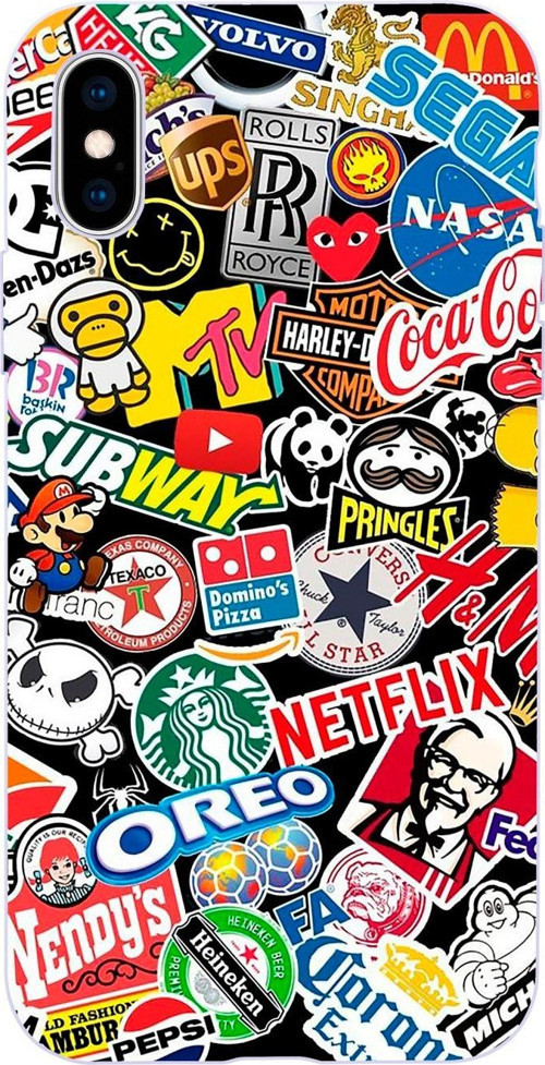 İphone X Sticker Mix Desenli Tasarımlı Lila Telefon Kılıfı
