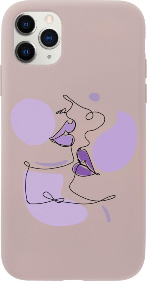 Iphone 11 Pro Face Art Lips Tasarımlı Pembe Telefon Kılıfı