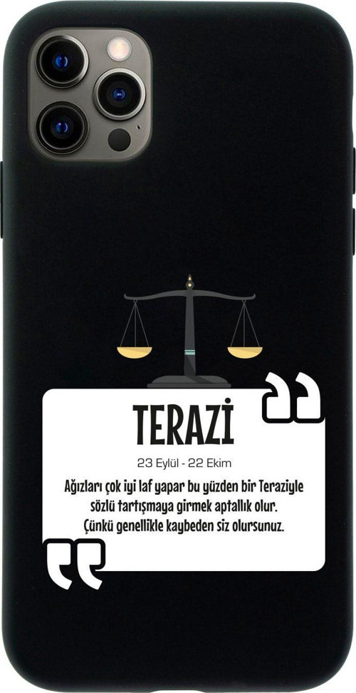 Iphone 12 Pro Max Terazi Burcu Tasarımlı Siyah Telefon Kılıfı