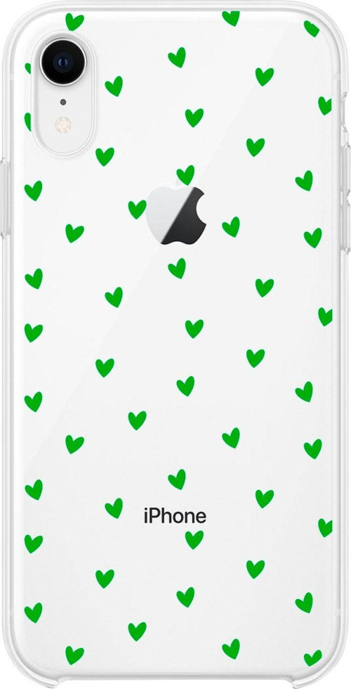 İphone Xr Minik Kalpler Yeşil Desenli Şeffaf Telefon Kılıfı