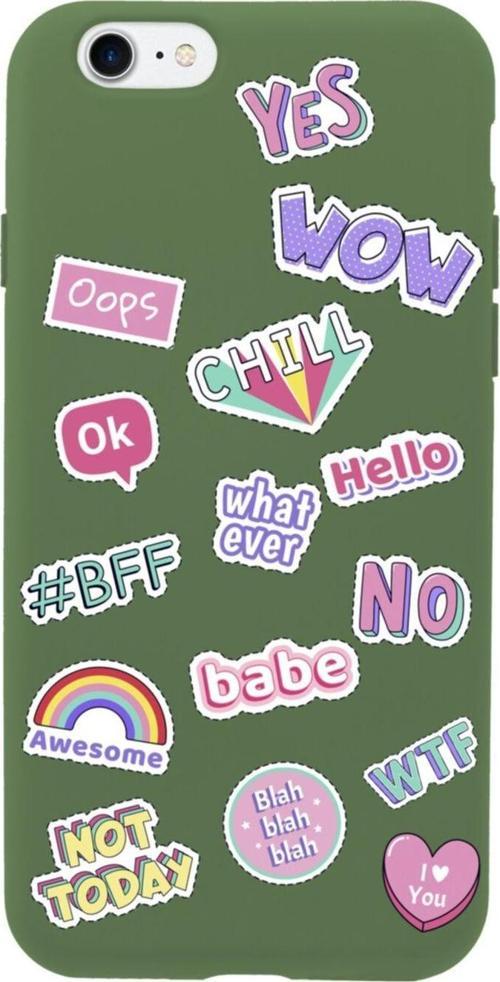 İphone Se Stickers Tasarımlı Yeşil Telefon Kılıfı