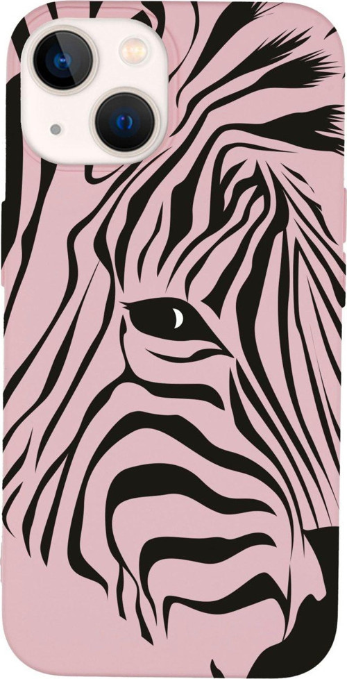 İphone 14 Plus Zebra Head Desenli Lansman Pembe Telefon Kılıfı