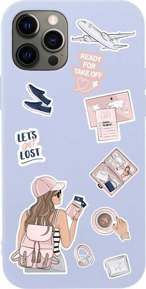 Iphone 12 Pro Max Pink Travel Tasarımlı Lila Telefon Kılıfı