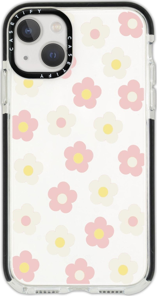 İphone 14 Plus Uyumlu Casetify Minik Çiçekler Desenli Anti Shock Premium Silikonlu Siyah Kenar Detay