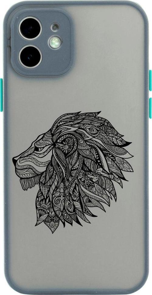 Iphone 11 Uyumlu Kamera Lens Korumalı Çizim Aslan Desenli Gri Telefon Kılıfı