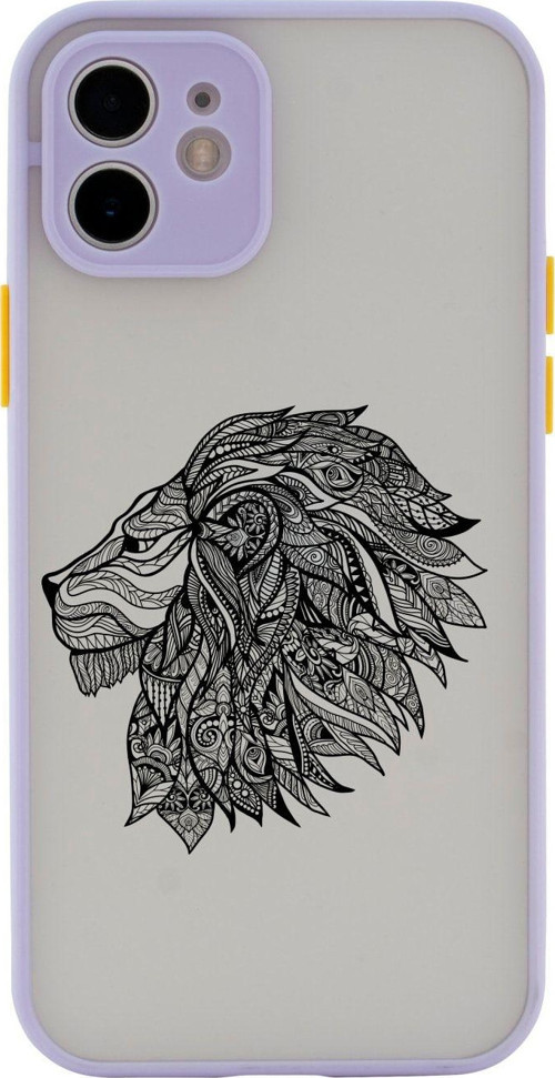 Iphone 11 Uyumlu Kamera Lens Korumalı Çizim Aslan Desenli Lila Telefon Kılıfı
