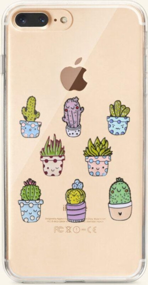 İphone 8 Plus Kaktüs Desenli Şeffaf Telefon Kılıfı