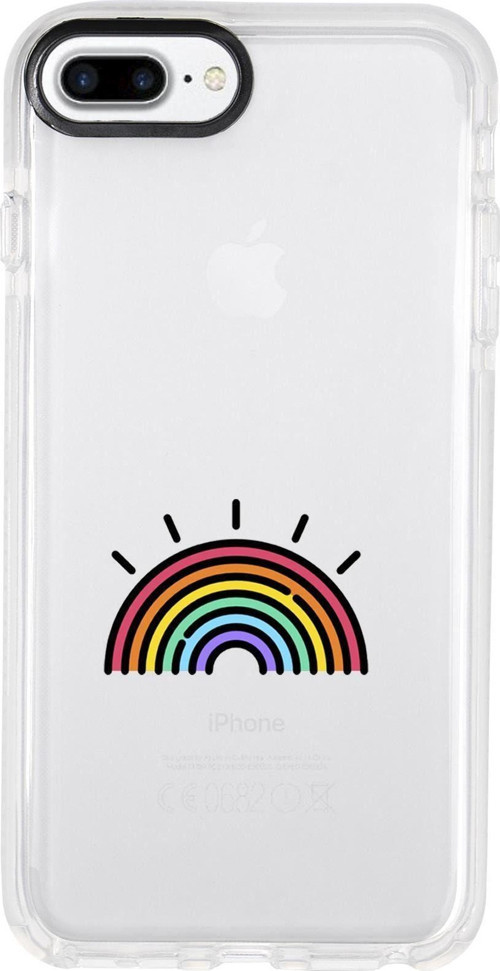 İphone 8 Plus Gökkuşağı Desenli Candy Bumper Silikonlu Telefon Kılıfı