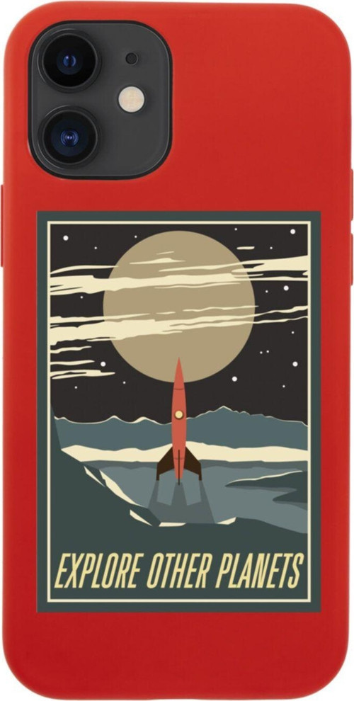 Iphone 12 Pro Explore Other Planets Tasarımlı Kırmızı Telefon Kılıfı