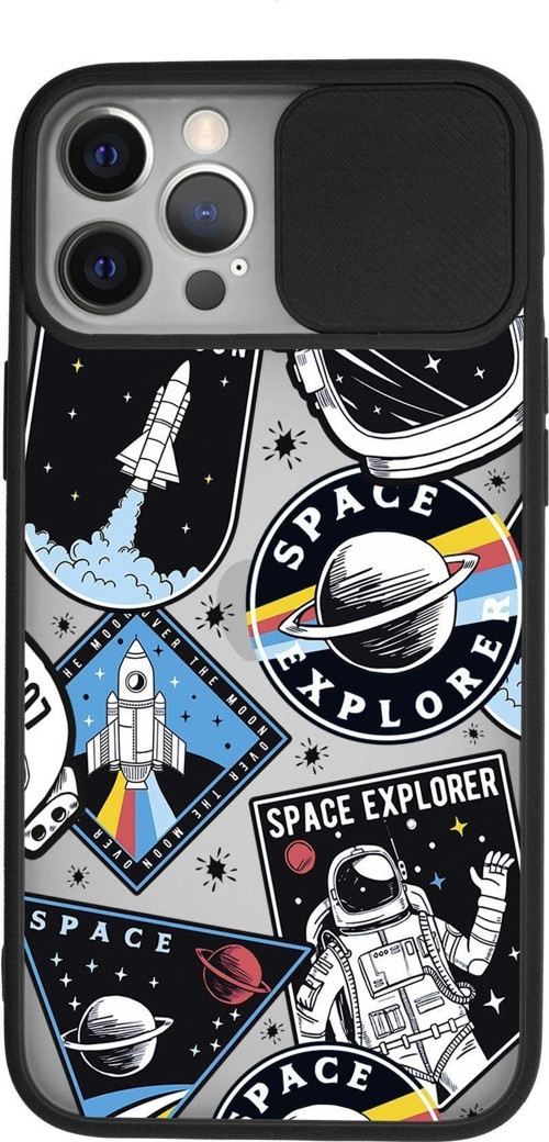 Iphone 12 Pro Max Space Desenli Kamera Koruma Sürgülü Kapaklı Telefon Kılıfı
