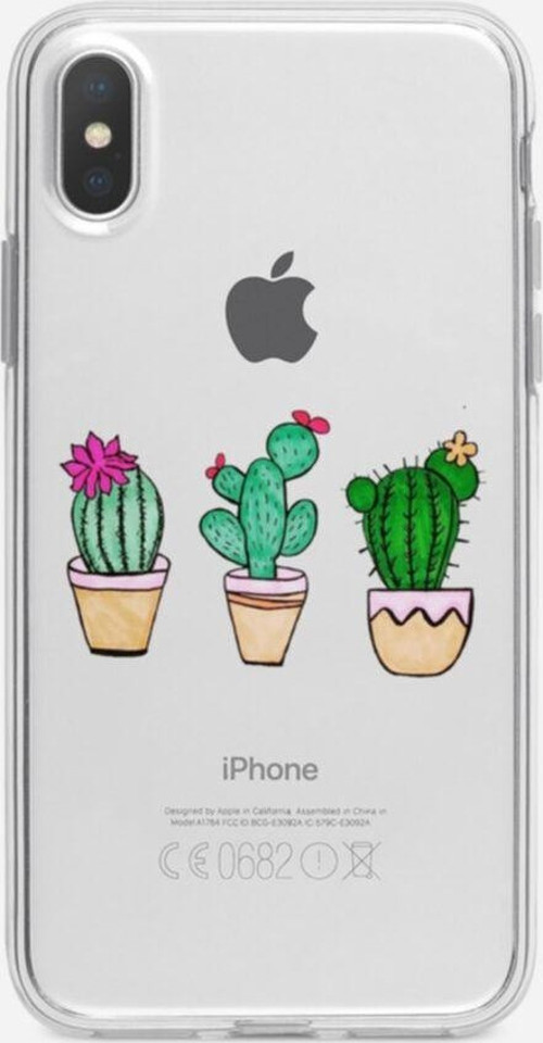 İphone Xs Max Kaktüs Desenli Şeffaf Telefon Kılıfı