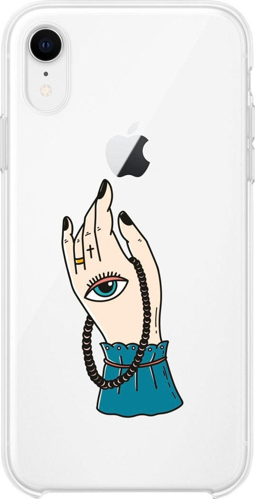 İphone Xr El Ve Göz Desenli Şeffaf Telefon Kılıfı