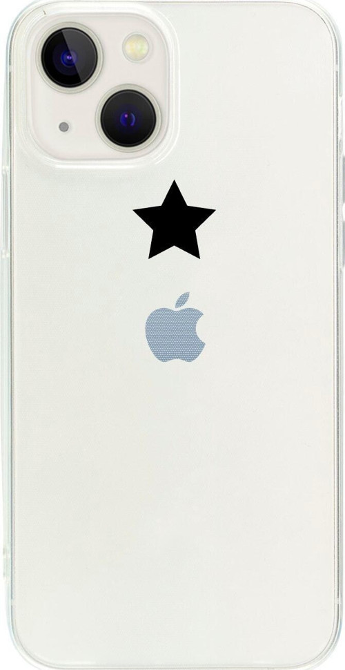 İphone 15 Siyah Tek Yıldız Desenli Şeffaf Telefon Kılıfı