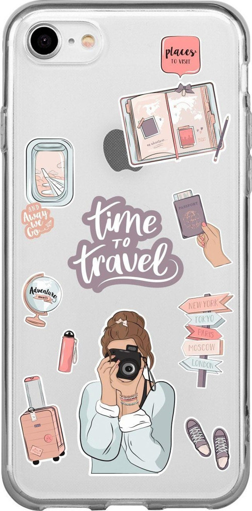 İphone 8 Photographer Travel Desenli Şeffaf Telefon Kılıfı