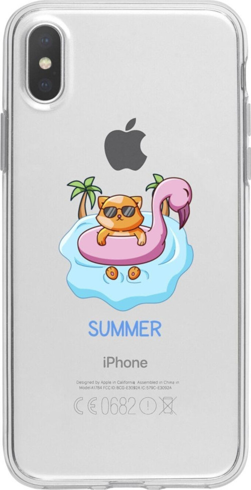 İphone Xs Mx Summer Kedi Tasarımlı Şeffaf Telefon Kılıfı