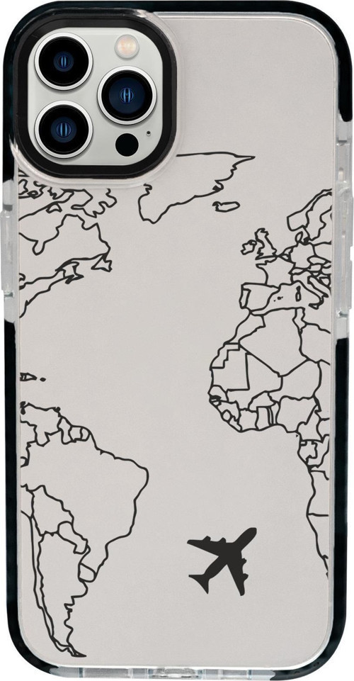 İphone 15 Pro Max Uyumlu World Map Lines Desenli Candy Bumper Darbe Emci Silikonlu Telefon Kılıfı